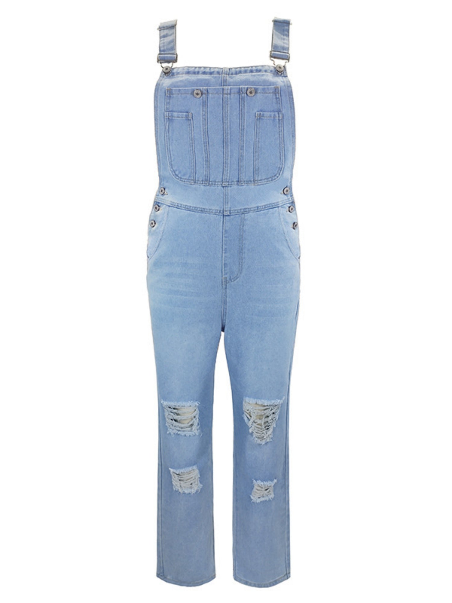 Hole Washed Pocket Denim Overalls