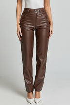 High Rise Pocketed Casual Faux Leather Pants