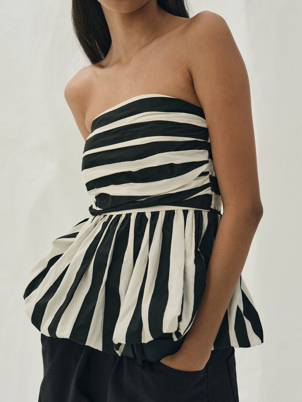 Stripes Color Matching Flower Bud Strapless Vest