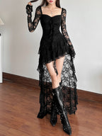 Lace Patchwork Perspective Irregular Hem Mini&Short Dresses