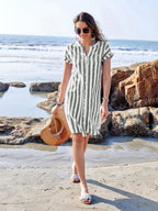Buttons Stripes Mini&Short Dresses