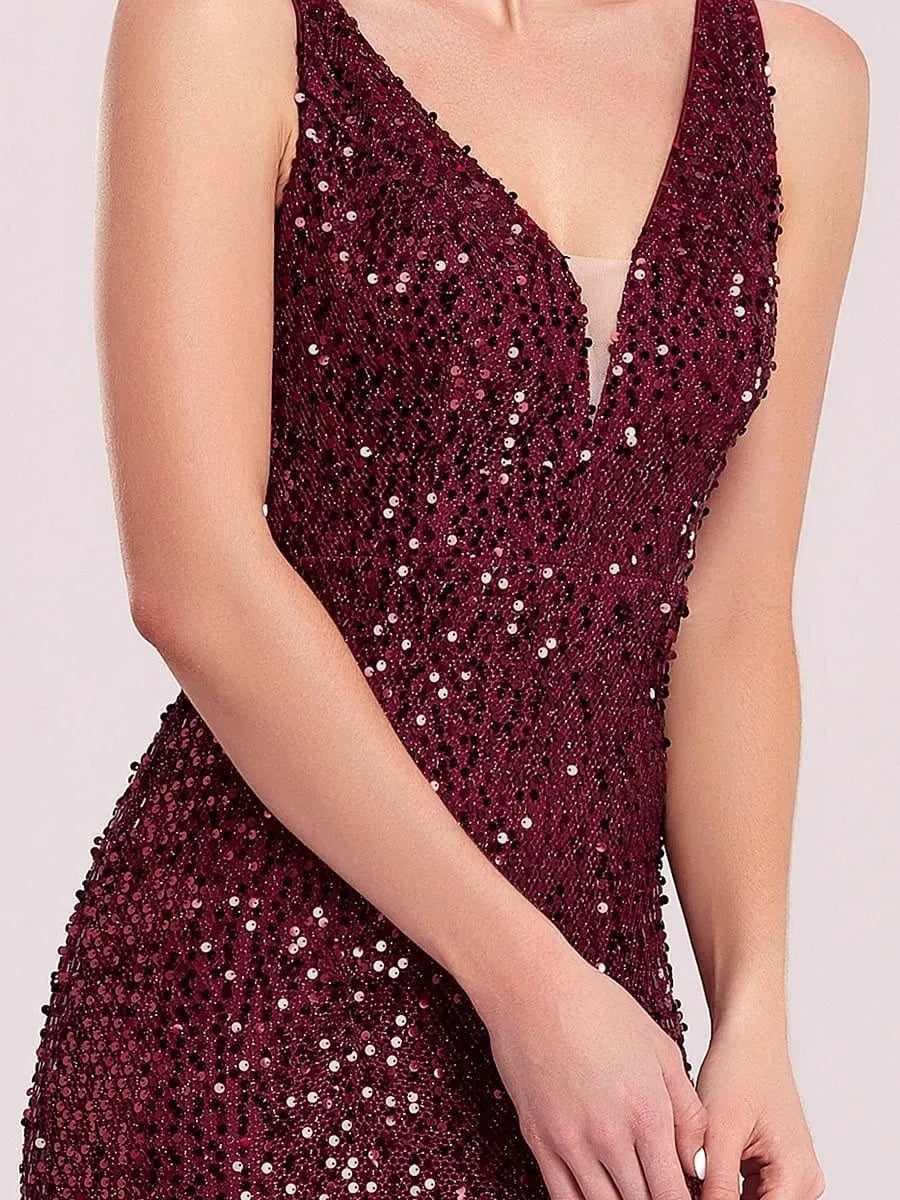 V-neck Sequins Slit Banquet Formal Dress Parties Maxi Dresses