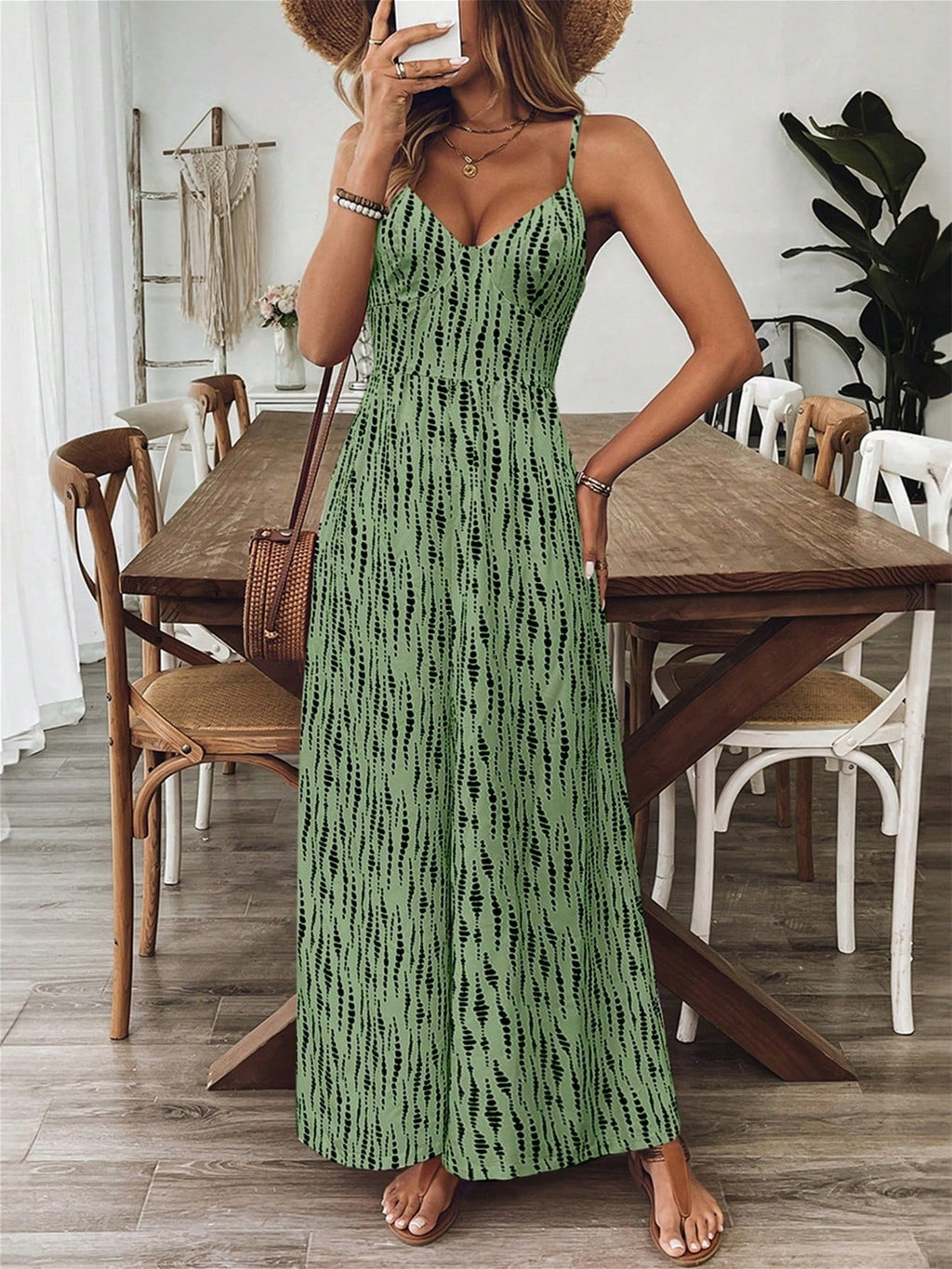 Retro Print Loose Jumpsuit