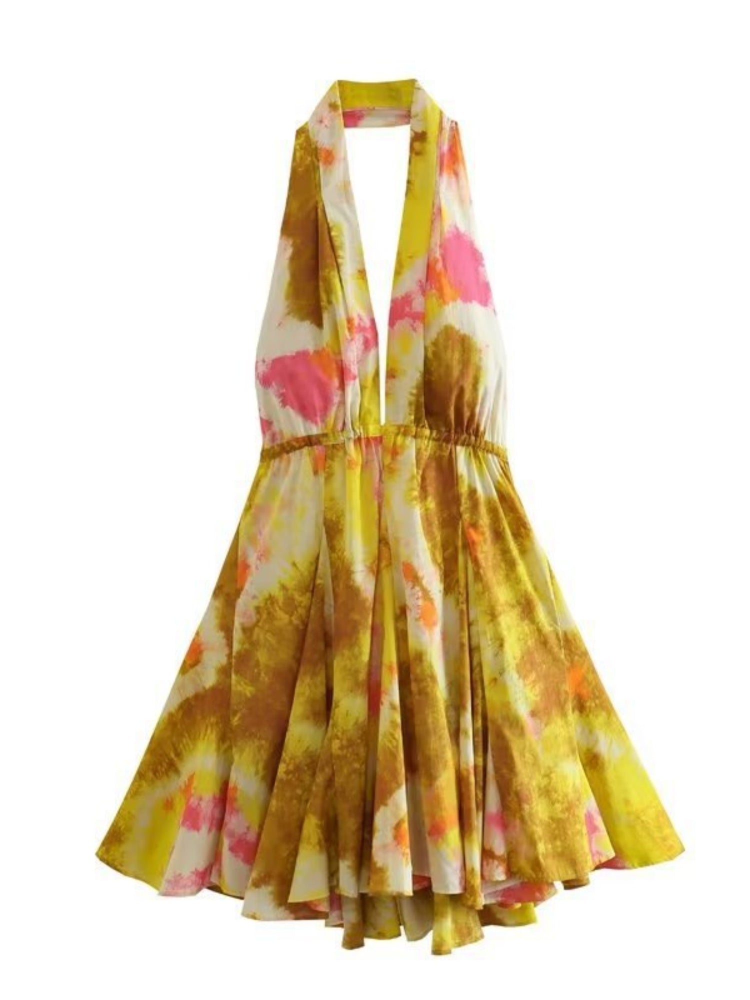 Printed V-neck Halter Neck Backless Maxi Dresses