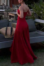 Strapless Hollow Out Lace Irregular Hem Maxi Dress