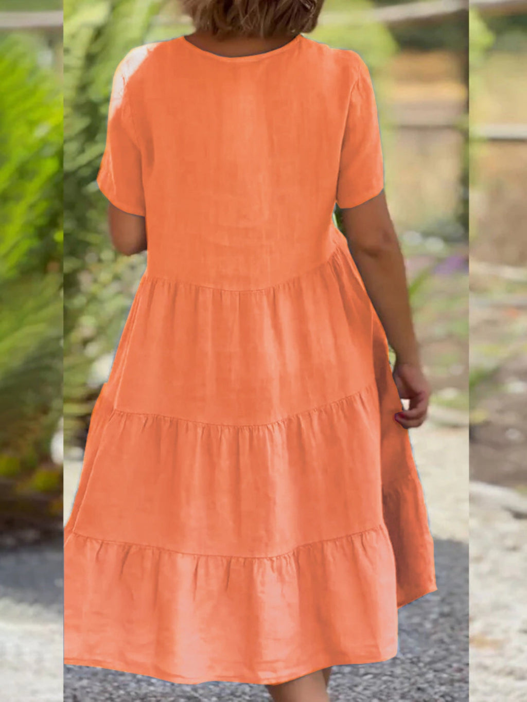 V-neck Large Skirt Short Sleeves Mini&Short Dresses