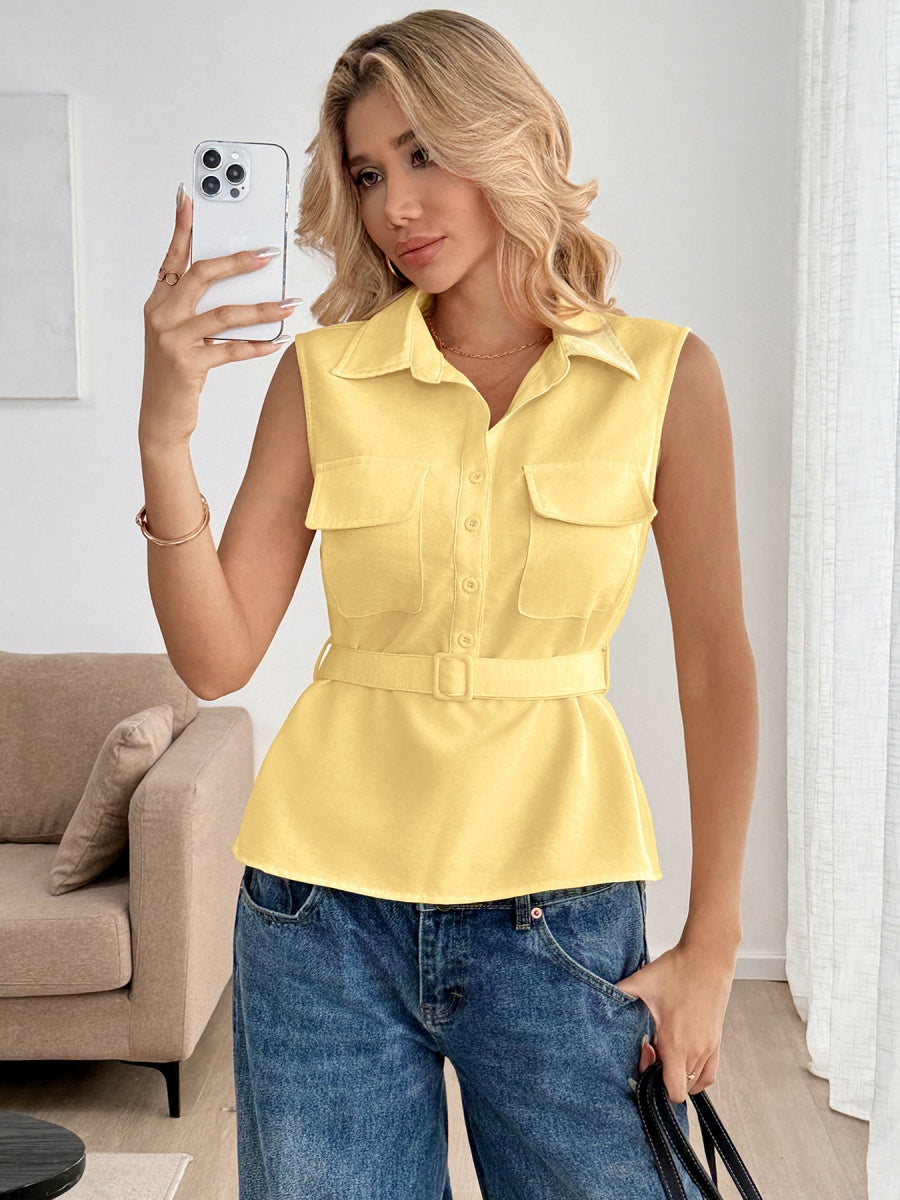 Sleeveless Lapel Vests Shirts Chiffon Blouse