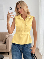 Sleeveless Lapel Vests Shirts Chiffon Blouse