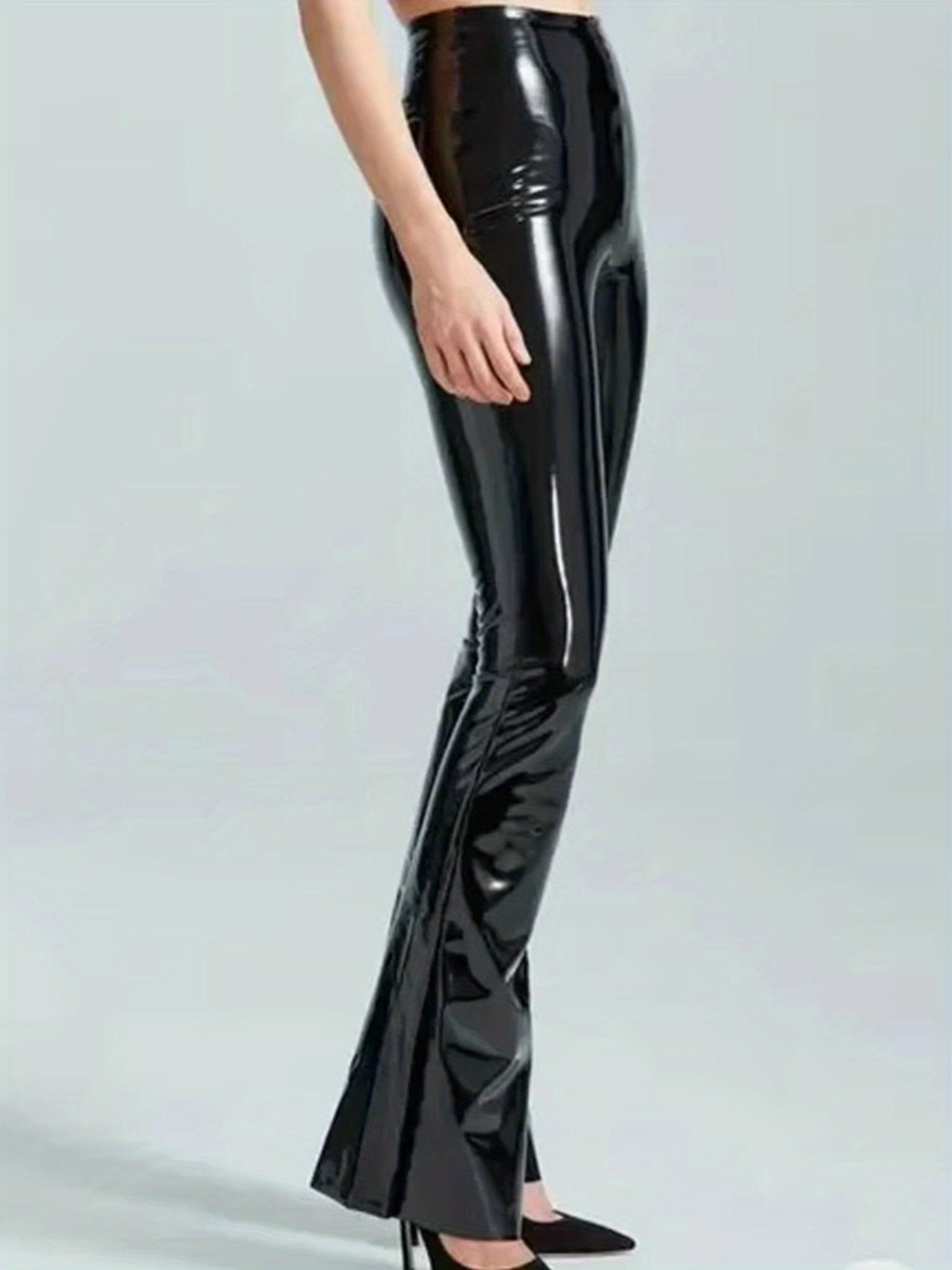 Glossy PU Leather Flared Trousers