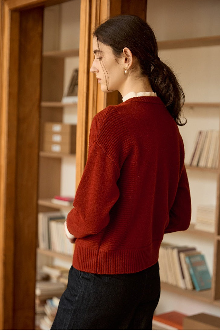 Vintage Round Neck Color Block Cardigan