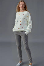Embroidered Floral Crewneck Sweater