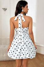 Halter Neck Bubble Hem Polka Dot Fit And Flare Mini Dress