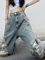 Wash Denim Ripped Jeans