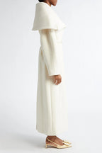 Wide Lapel Long Wool Blend Overcoat