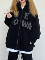 Letter Embroidered Lambswool Oversized Jacket