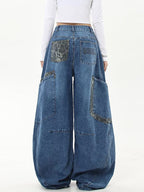 American Retro Leopard Print Stitching Boyfriend Jeans