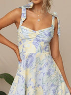 Floral Tie-Strap Sweetheart Neck Midi Dress