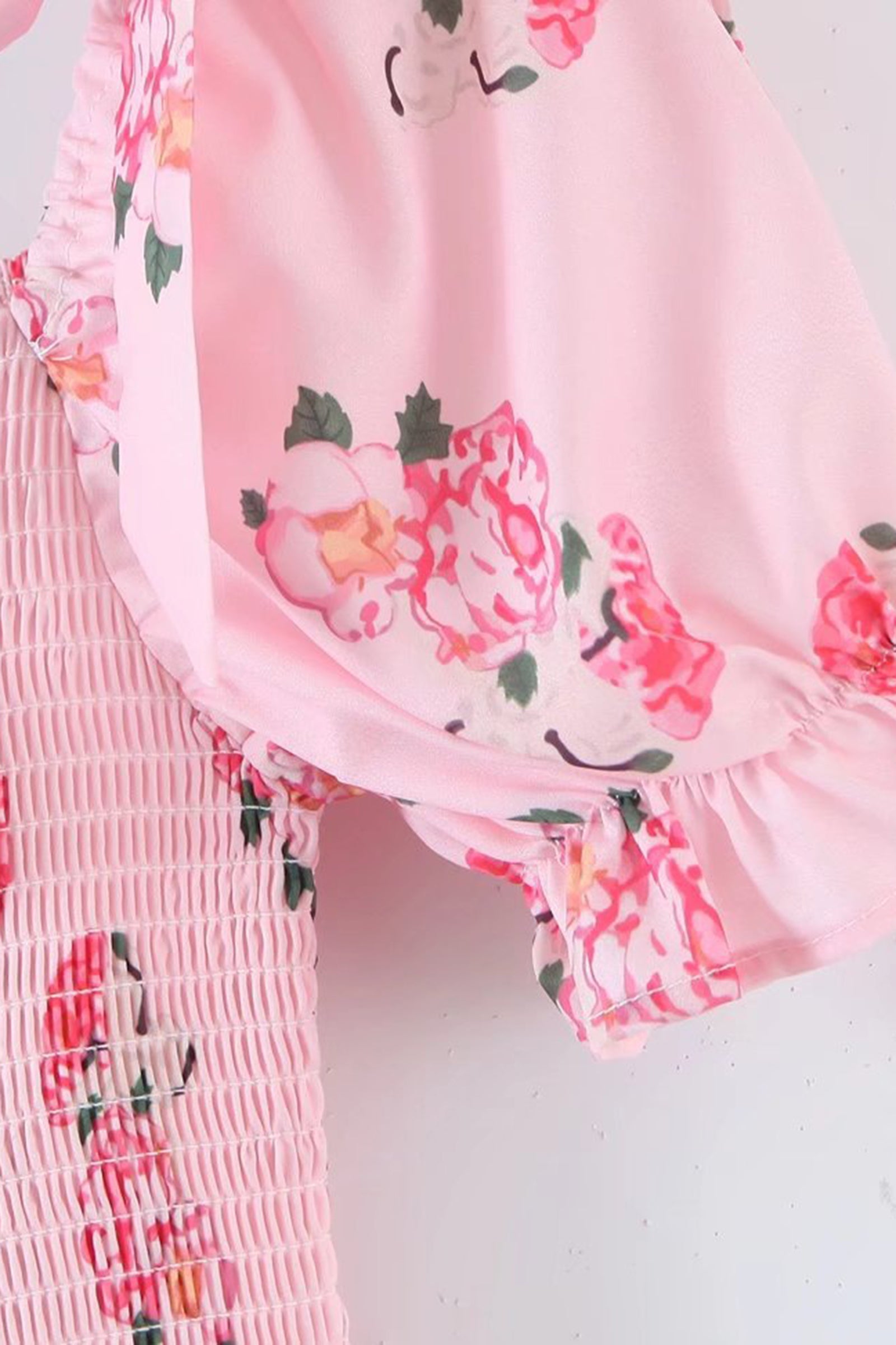 Floral Print Smocked Square Neck Tie-Shoulder Tiered Ruffle Mini Dress