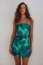 Floral Lily Print Strapless Bodycon Mini Dress