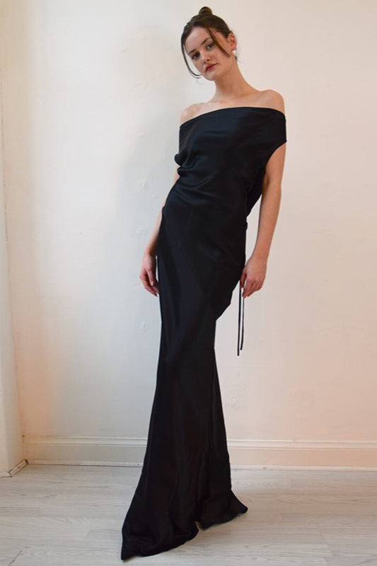 Satin Cowl Neck Wide Strap Slip Maxi Dress