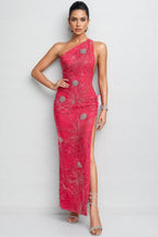Simeon Pink Sequin High Split Maxi Dress