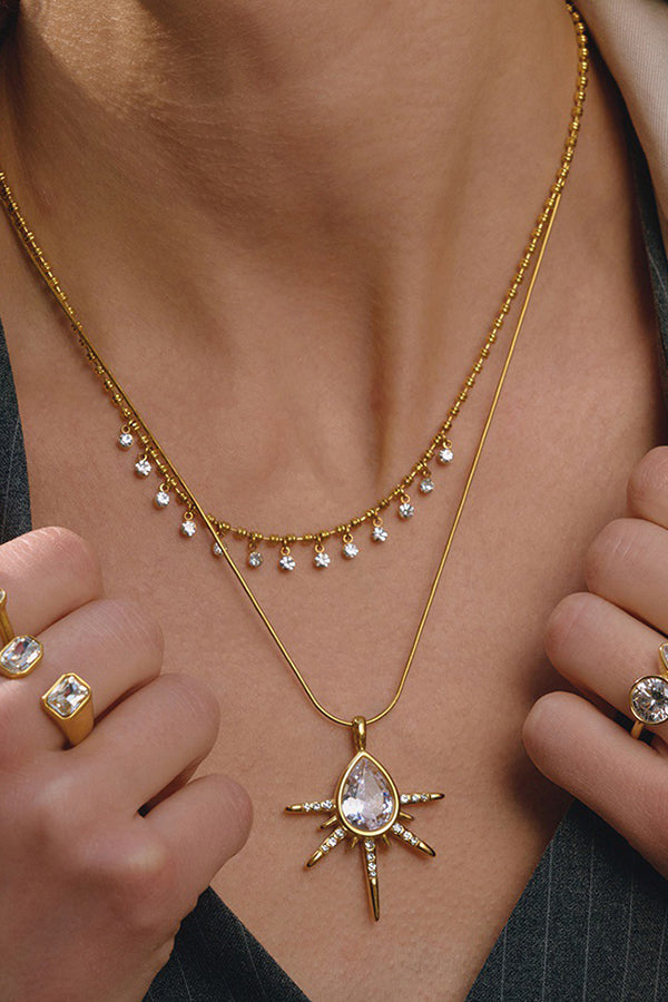 Stylish Affordable-Luxury Stainless Steel and Zircon Stud Earrings and Necklace