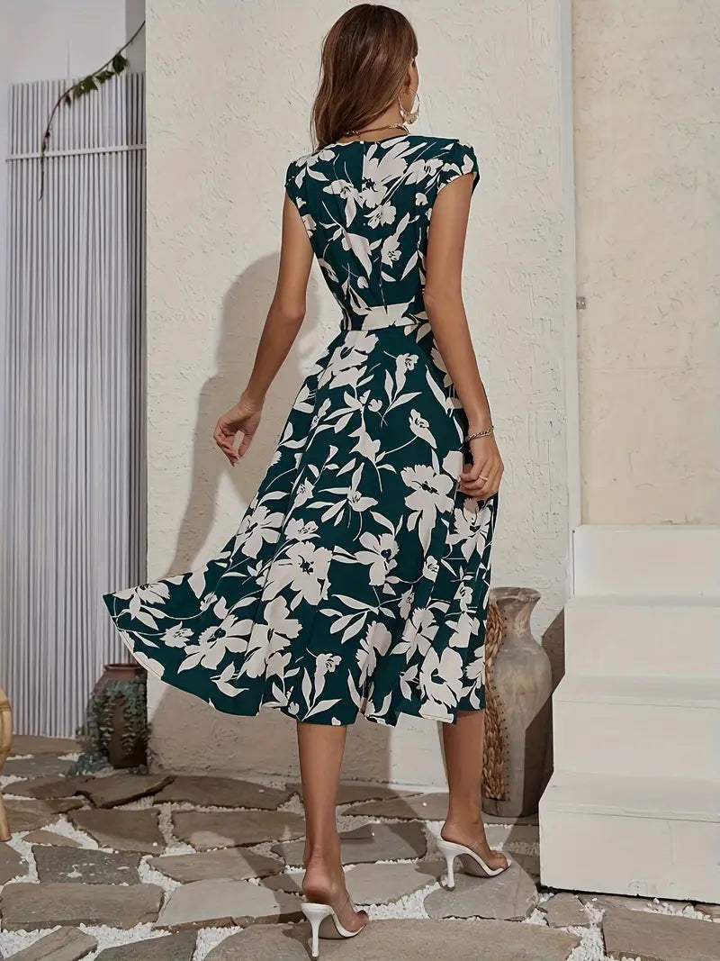Paz Exclusive Floral V Neck Dress Designer Edit