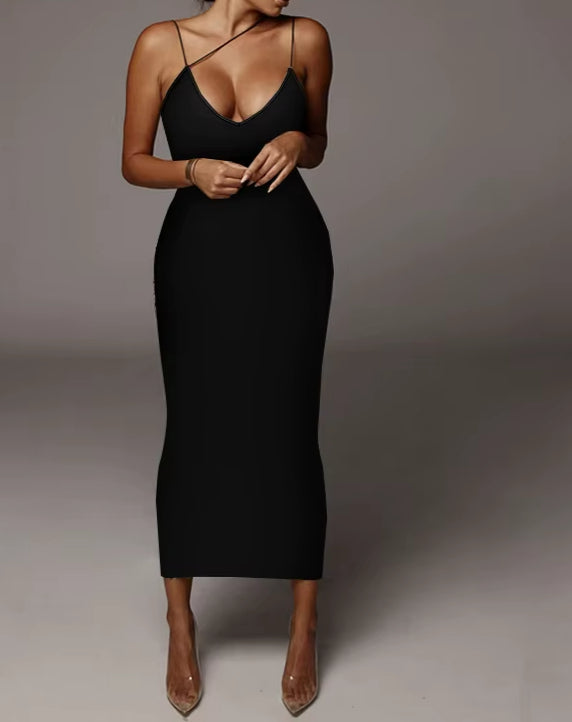 Print Cross Strap Plunging V-Neck Bodycon Midi Dress