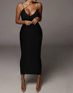 Print Cross Strap Plunging V-Neck Bodycon Midi Dress