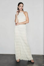 Chiffon Halter Neck Horizontal Tiered Ruched Maxi Dress