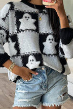 Halloween Plaid Ghost Loose Long Sleeve Knitted Sweater