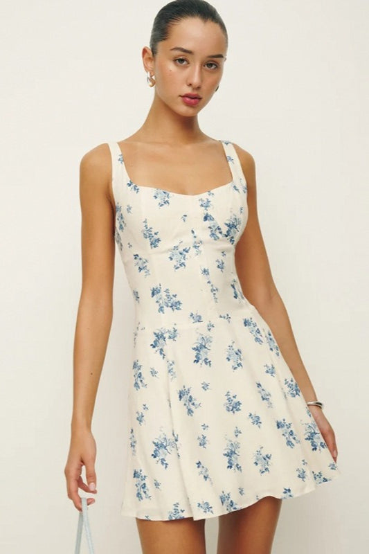 Sweetheart Neck Wide Strap Floral Print Fit and Flare Mini Dress