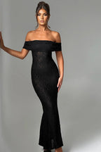 Floral Lace Off Shoulder Foldover Cuff Mermaid Maxi Dress