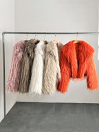 Faux Fur Coats Apricot Long Sleeves Faux Fur Jacket Winter Coat