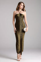 Fringe Halter High Slit Maxi Dress