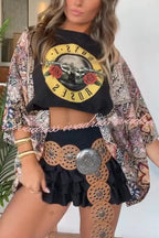 Unique Ethnic Print Batwing Sleeve Loose Top