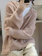 Solid Hooded Zip Up Knit Cardigan
