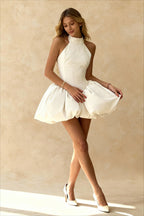 Halter Neck Bubble Hem Puff Skirt Bodycon Mini Dress