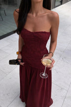 Stylish Three-dimensional Floral Chiffon Patchwork Strapless Elegant Maxi Dress