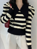 Striped Puff Sleeve Knit Sweater