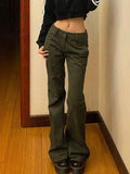 Vintage Green Low Waist Flare Jeans