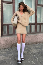 Tweed Solid Cardigan Skirt Set Chic Two Piece Set