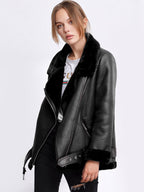 Women's Leather Jacket Faux Shearling PU Moto Jacket Winter Outerwear