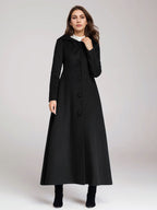 Wool Blend Coat With Hood Dark Navy A-line Flared Maxi Outerwear For Women 2026