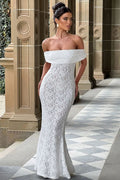 Floral Lace Off Shoulder Foldover Cuff Mermaid Maxi Dress