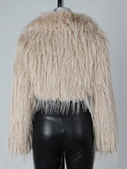 Fringed Faux Fur Cropped Coat V-neck Winter Jacket For Women 2026