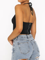 Halter Cutout Tie Back Irregular Hem Corset Top
