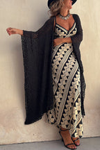 Geometric Zigzag Print Spaghetti Strap Deep V-Neck Maxi Dress