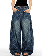 Stripe And Check Print Women'S Jeans