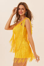 Sleeveless Tassel Trim Fringe Hem Mini Dress